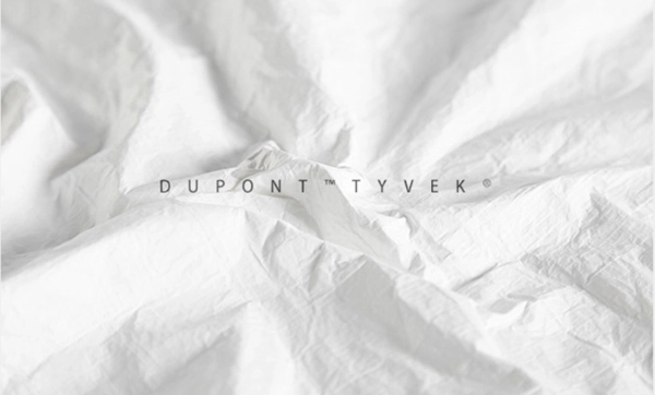 Close-up of DuPont(tyvek) paper material, showcasing its texture and appearance