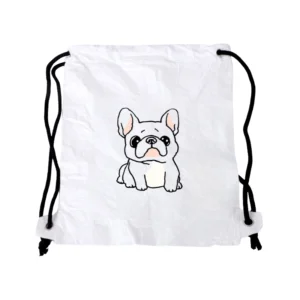 White Tyvek drawstring bag with dual strings and custom logo