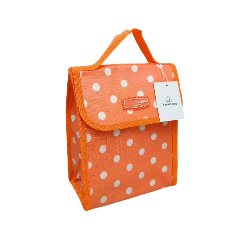 Cooler bag with dot pattern, showcasing customizable style, material, size, and printing options