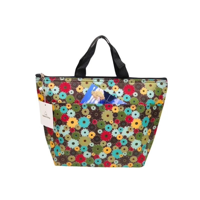 Full-color printed cooler bag with front pocket, customizable in size, material, and printing