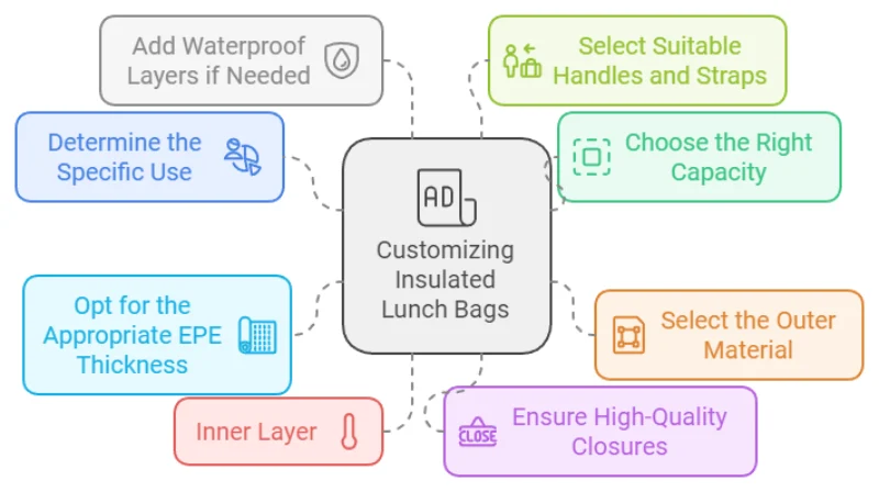 Step-by-step guide for customizing insulated lunch bags with detailed visual instructions