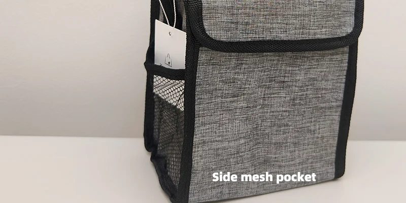 Cooler bag with side mesh pocket for water bottles and small items