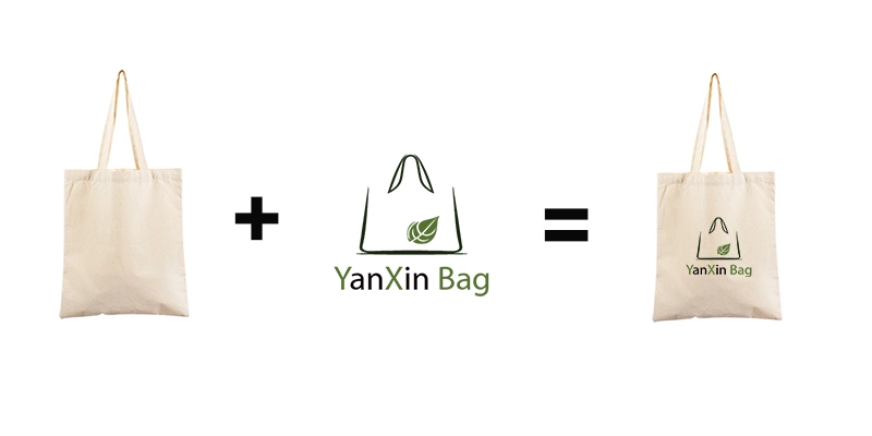 Comparison of a plain cotton canvas bag and the same bag with a custom logo, showcasing the customization options available