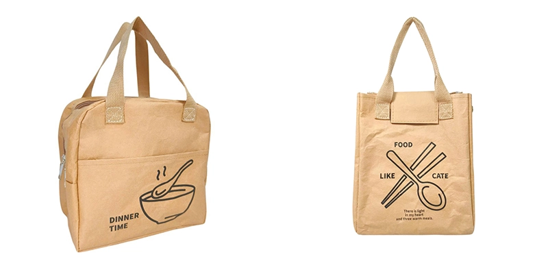Washable kraft paper cooler bags – reusable thermal lunch totes with paper-like texture and eco-friendly appeal