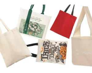 Various printed cotton canvas bags showcasing effective designs