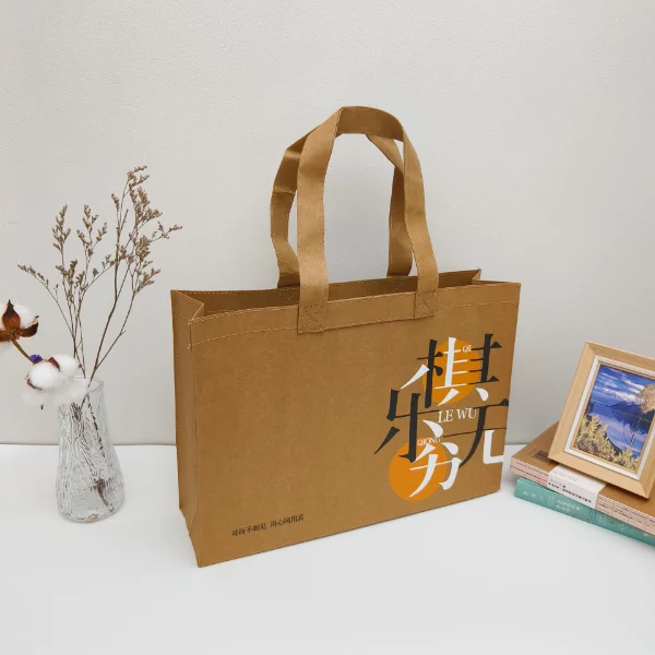 A single washable kraft paper bag sample showcasing its natural texture and durable, eco-friendly design.