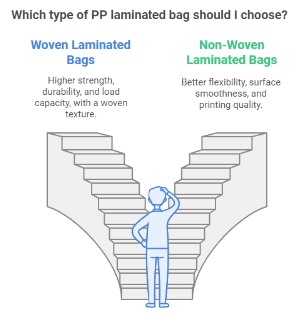 Nonwoven Laminated Bag vs PP Woven Laminated Bag Comparison Chart - A visual chart highlighting the key differences between nonwoven laminated bags and PP woven laminated bags.