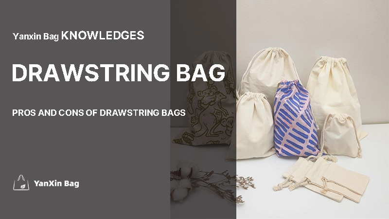 Multiple drawstring bags showcasing various styles and designs, representing the theme "Pros and Cons of Drawstring Bags."