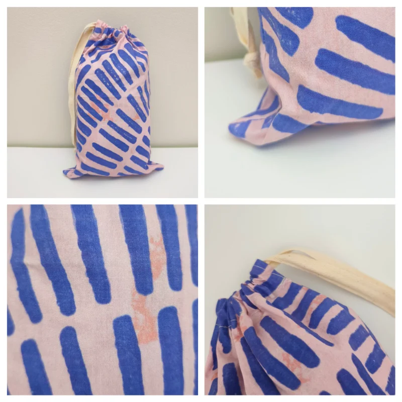 Pros and Cons of Drawstring Bags 3 Multi-angle collage of a drawstring bag, focusing on its stitching, closure, and overall structure.