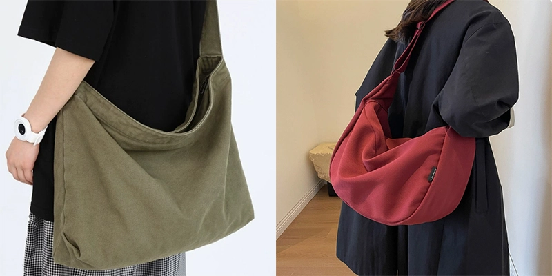 Tote Bags vs Shoulder Bags featuring two tote bag samples side by side 