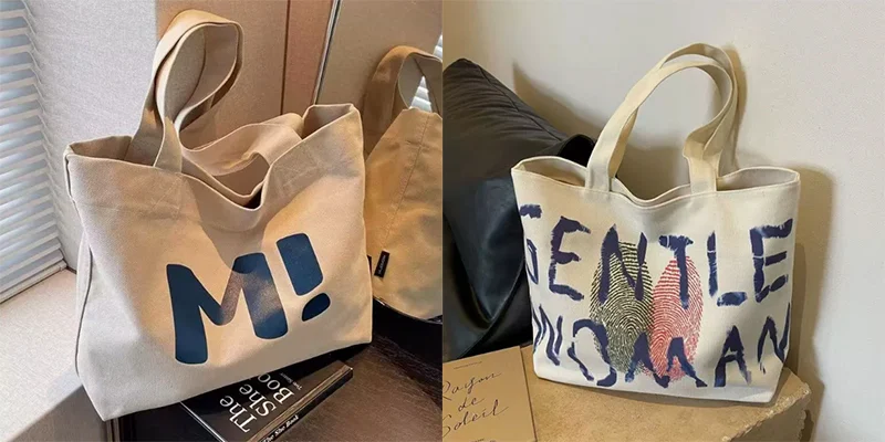 Tote Bags vs Shoulder Bags featuring two tote bag samples side by side 