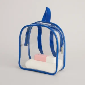 Clear PVC backpack with blue trim