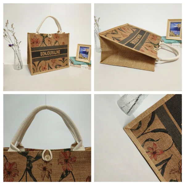 What Is Jute? The Complete Guide to This Sustainable Natural Fiber 4 Jute vs Burlap vs Hessian – four angles of a jute bag showcasing texture, stitching, and structure for eco-friendly fabric comparison