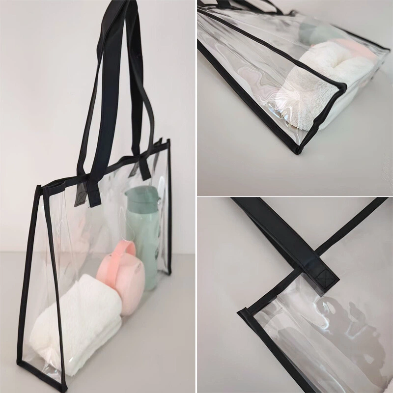 PVC Clear Tote Bag Bottom View with Leather Trim