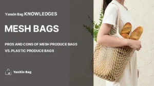 Pros and Cons of Mesh Produce Bags vs. Plastic Produce Bags featuring a mesh bag as the central theme.