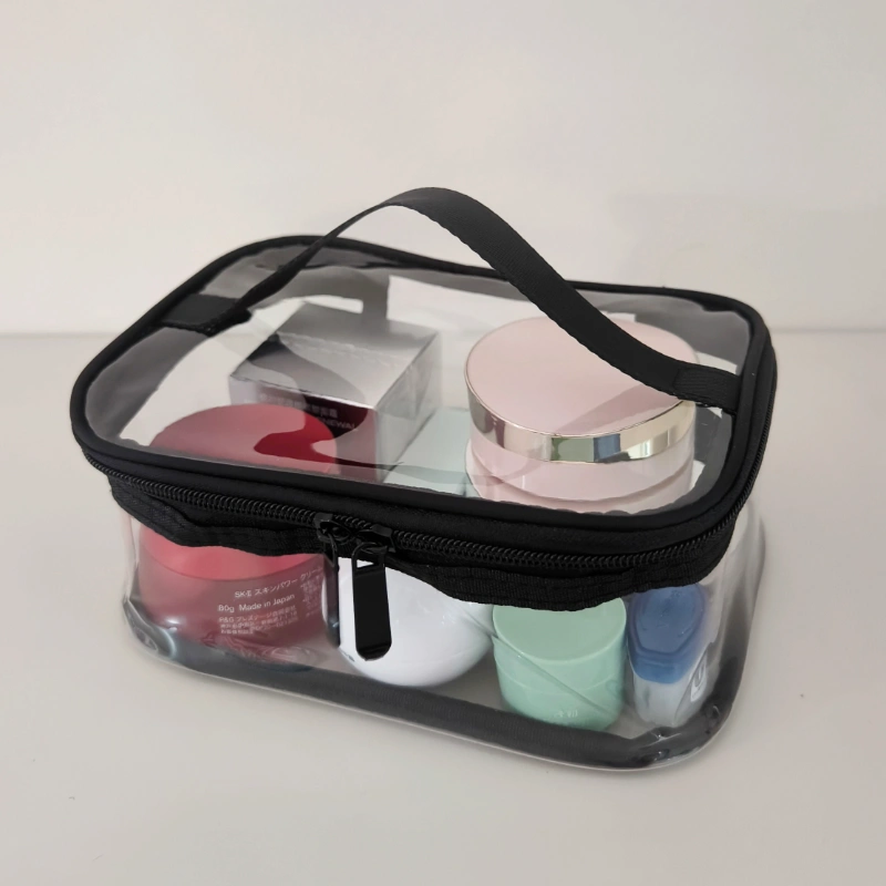 Top Handle Clear Toiletry Bag Rotated Top View