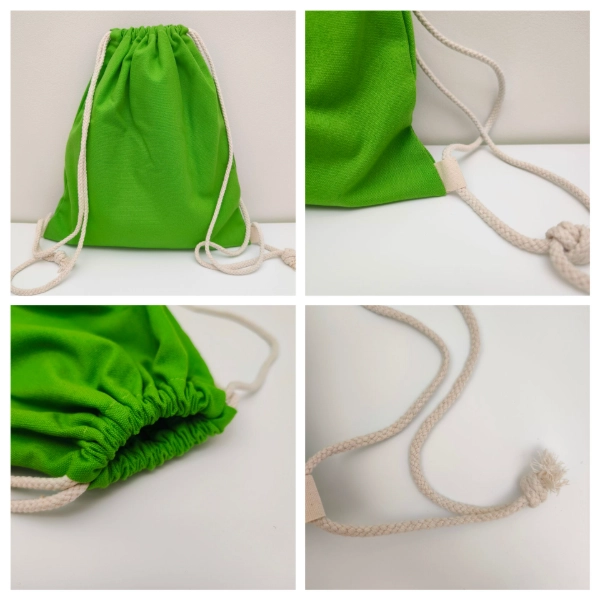 Uses of Drawstring Bags: From Gym to Gift 2 Uses of Drawstring Bags displayed through a green drawstring bag sample shown from four different angles