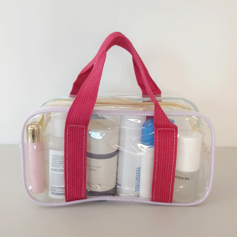 Waterproof Clear PVC Makeup Cosmetic Bag with Reinforced Handle Front View