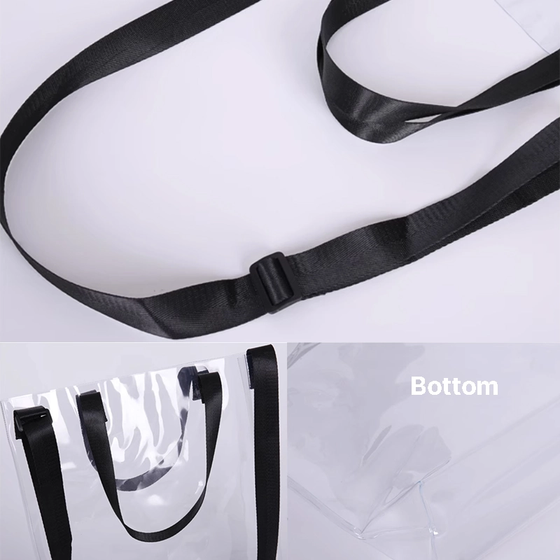 pvc clear shoulder bag bottom handle and detail close up