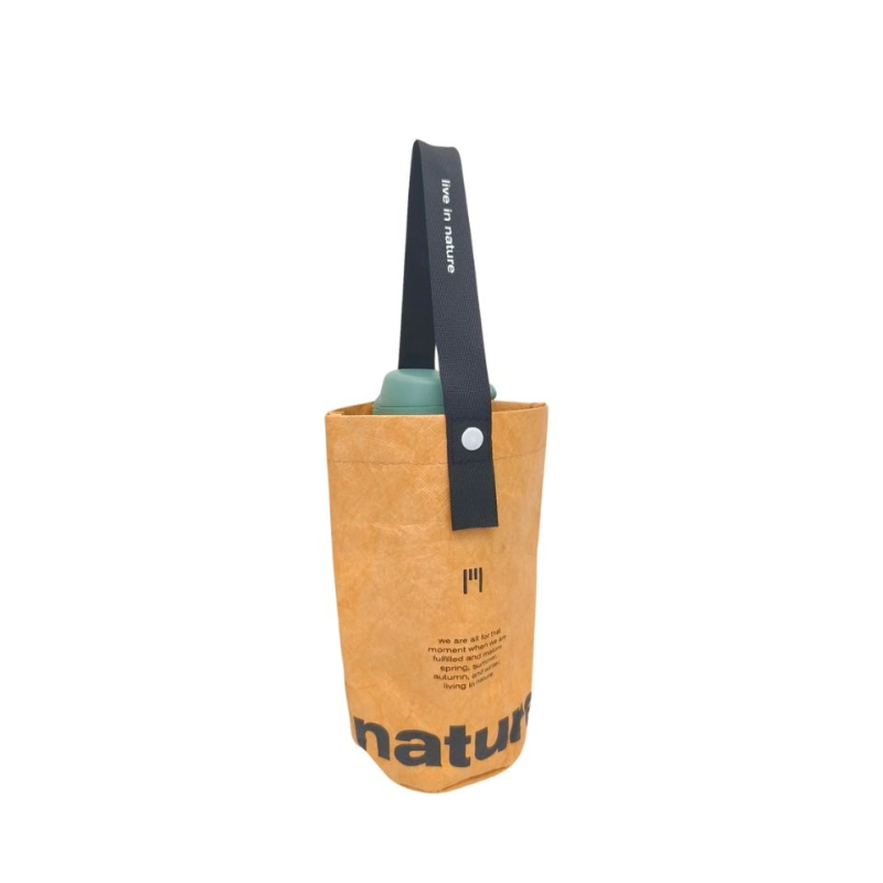 Leather-touch Tyvek wine bottle bag with single handle, made from laminated nonwoven fabric, ideal for gifting and branded wine packaging