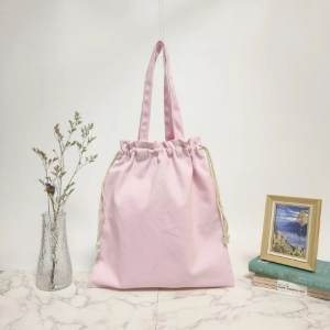 Front view of a pink drawstring bag featured in The Ultimate Guide to Choosing the Best Custom Drawstring Bag