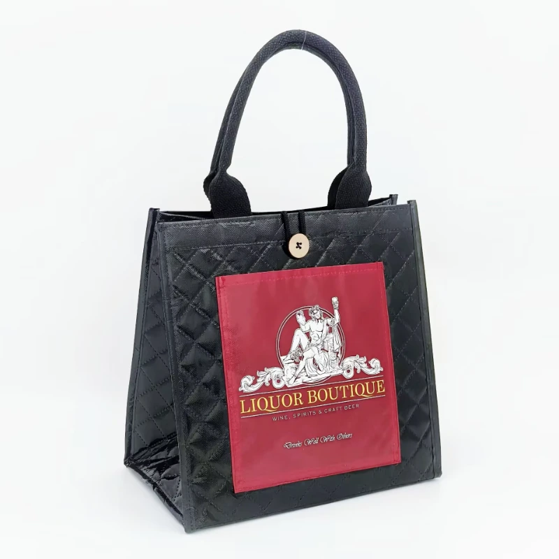 Quilted non woven bag with front pocket angle view