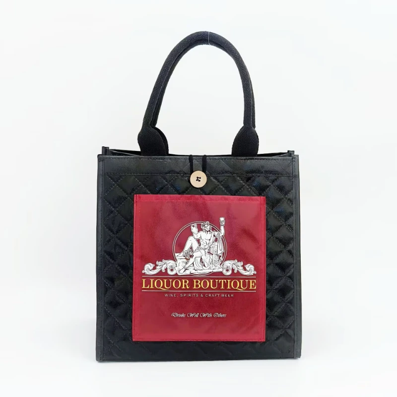 Quilted non woven bag with front pocket front view