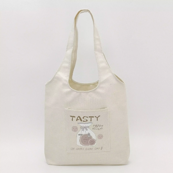 canvas shoulder tote bag pocket print tasty design front view