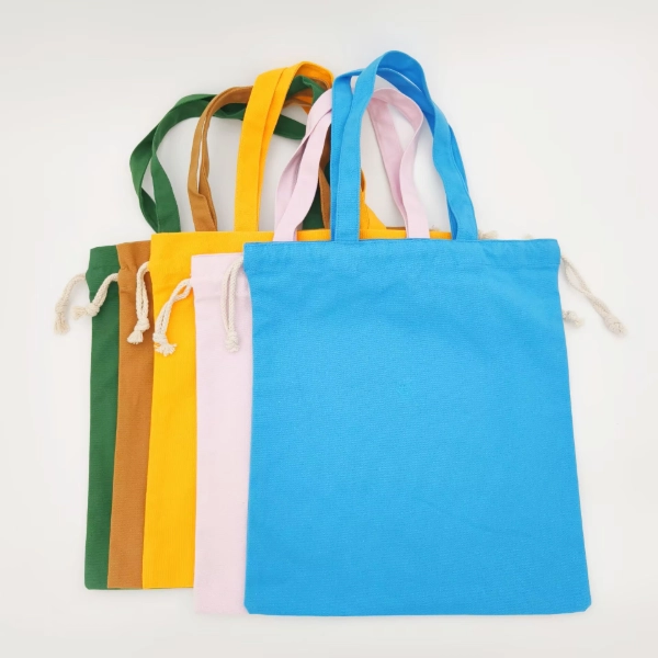 colorful canvas drawstring tote bag with handles color assortment