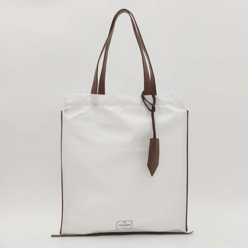 coton canvas bag with PU piping and PU handle 1