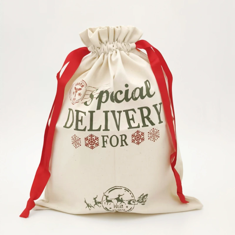 cotton canvas gift bag with red drawstring front view 1