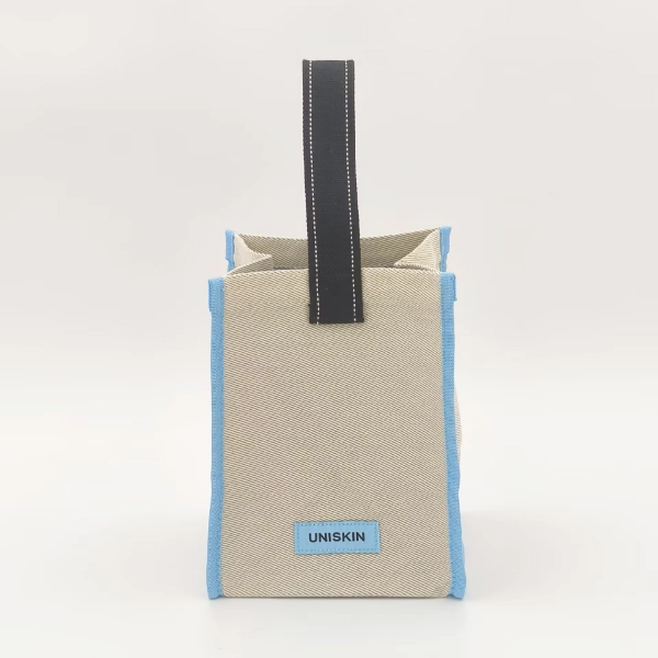 herringbone canvas tote boxy structure single handle side view
