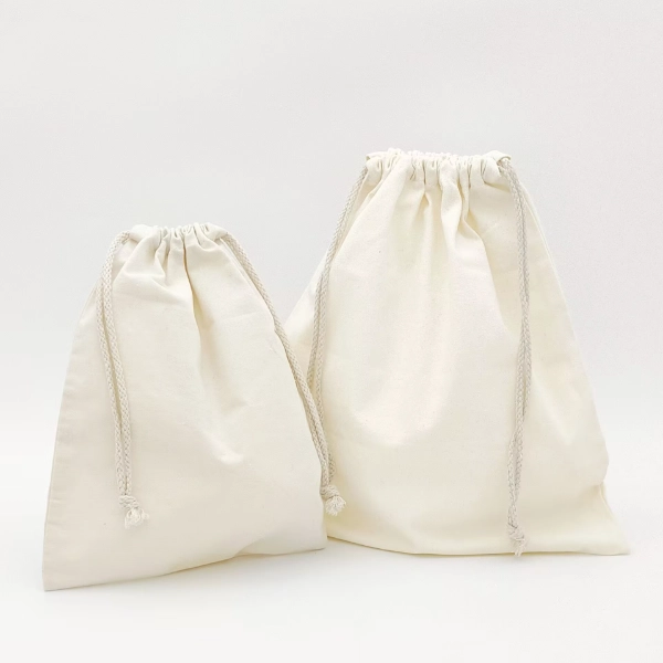 plain canvas drawstring gift bag custom sizes front display