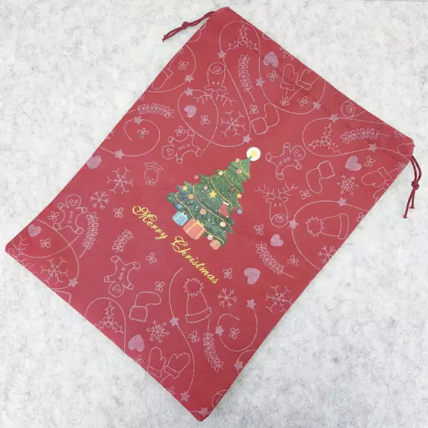 red non woven drawstring bag for Christmas gifts