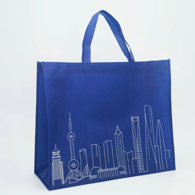 royal blue non woven bag angle view 2