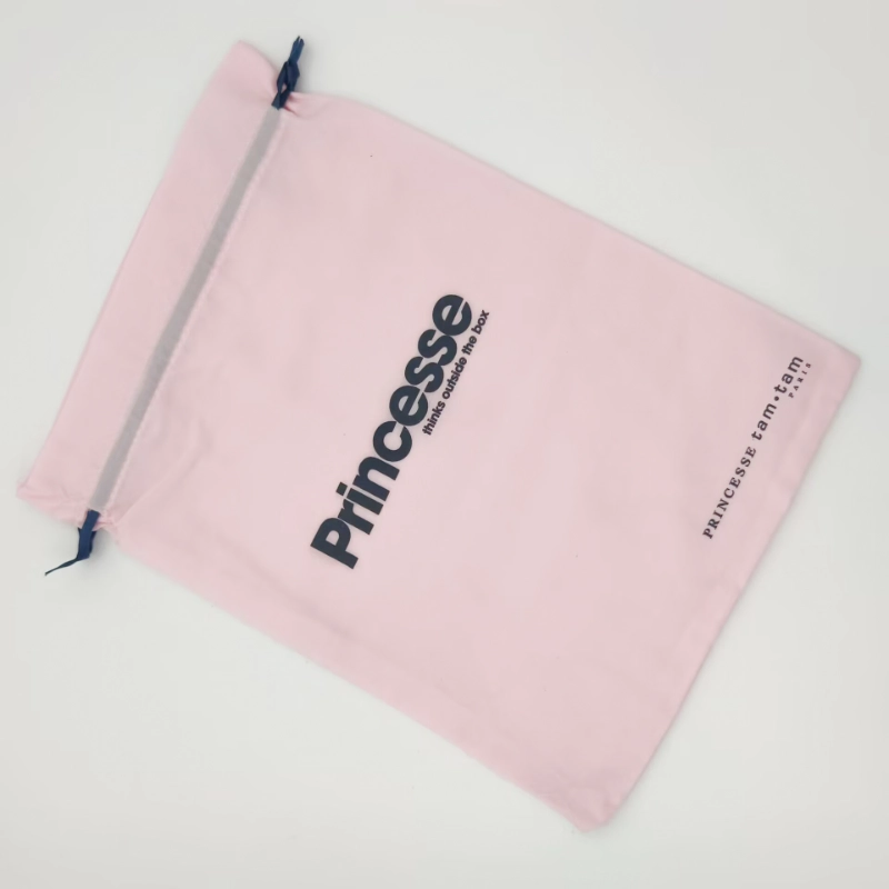thin pink cotton canvas gift bag drawstring flat lay
