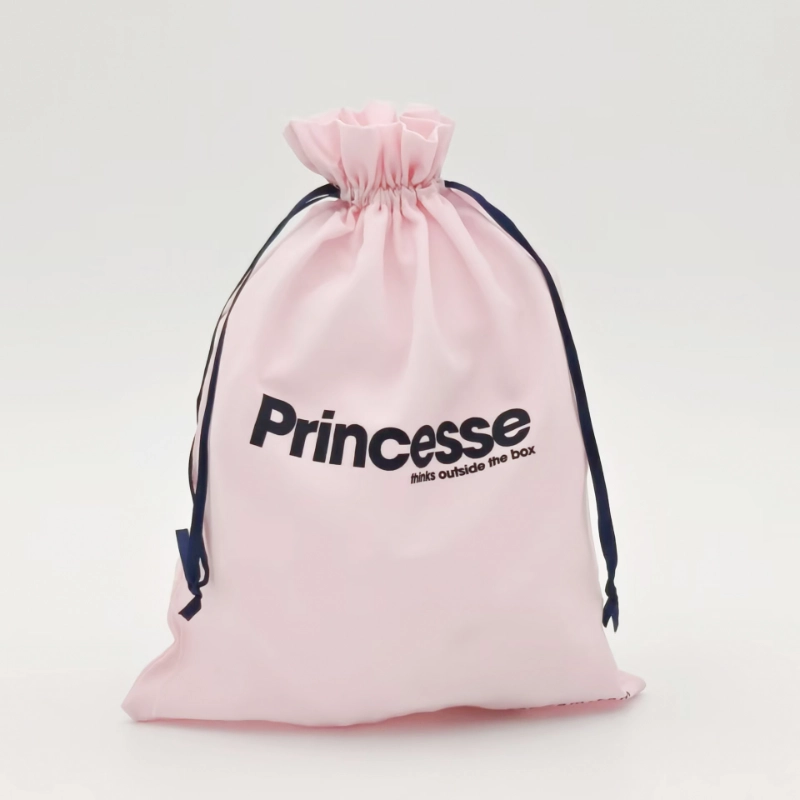 thin pink cotton canvas gift bag drawstring front view