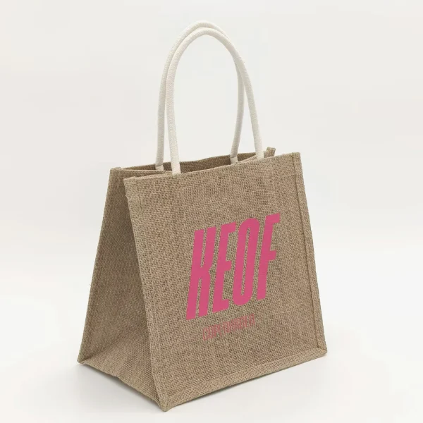 Burlap Bags Promotional Jute Tote Bags angled side view