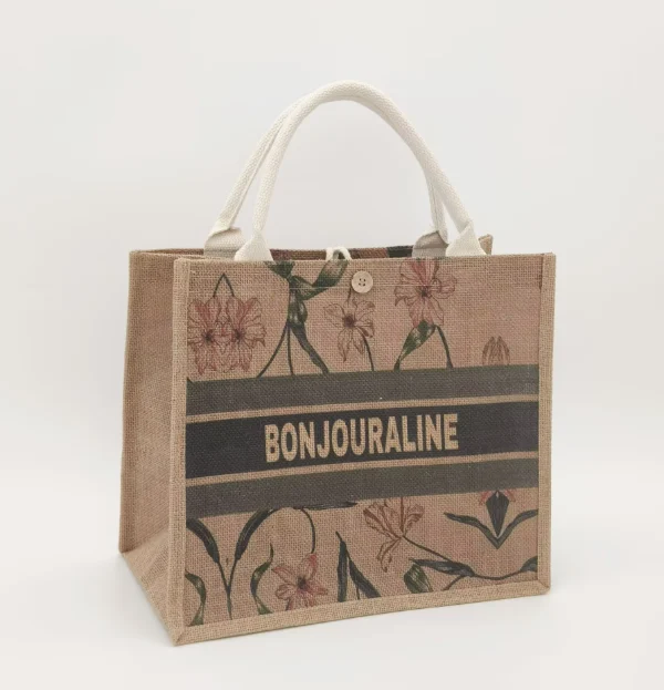 Burlap Bags Promotional Jute Tote Bags front floral design 1