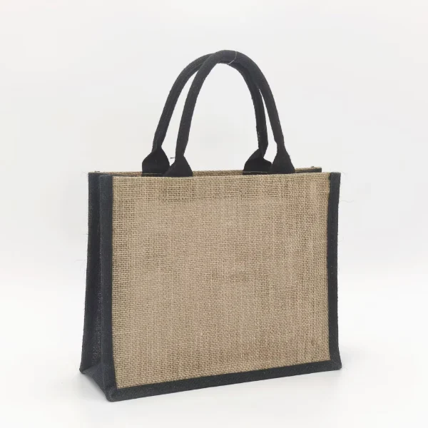 Burlap Bags Promotional Jute Tote Bags with black jute edge 1