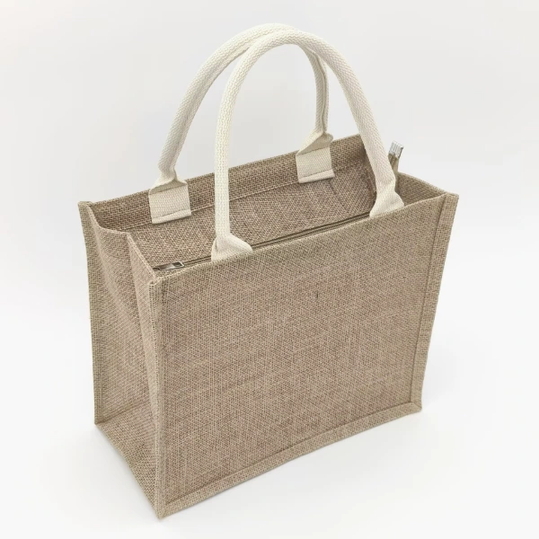 Burlap Bags Promotional Jute Tote Bags with zipper top view 1