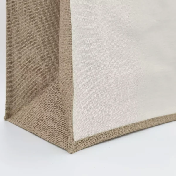 Jute Tote Bag Corner Detail Canvas Stitching Close Up