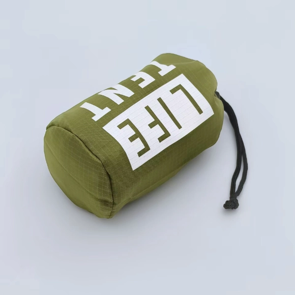 army green round bottom drawstring pouch side view