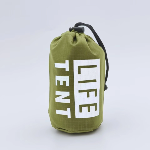 army green round bottom drawstring pouch upright