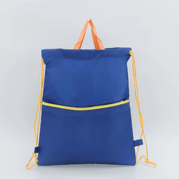 blue drawstring backpack with handle open top
