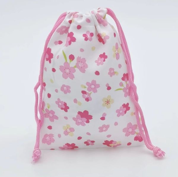 cherry blossom drawstring pouch front view
