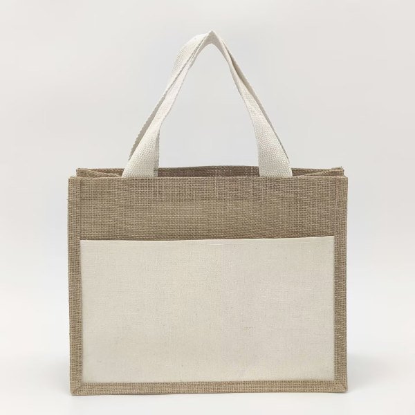 jute bag with webbing handle and pocket 1