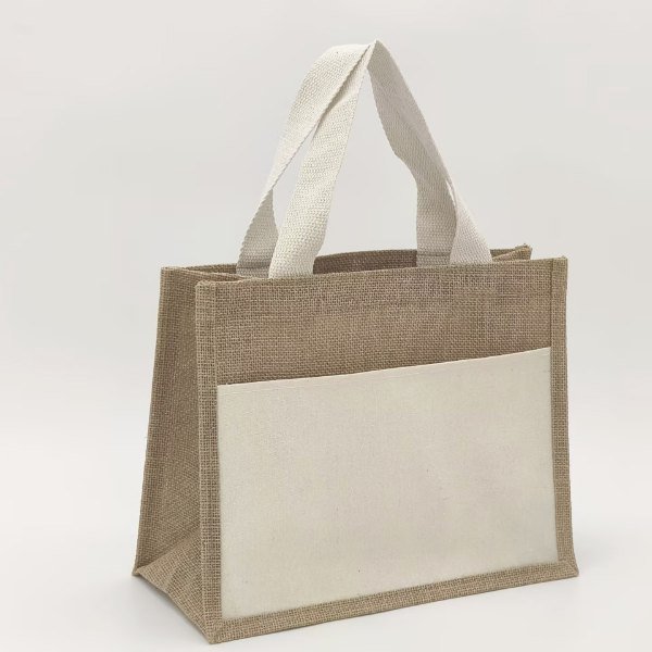 jute bag with webbing handle and pocket 2
