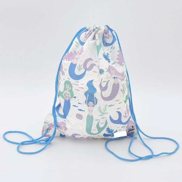 mermaid drawstring backpack front view