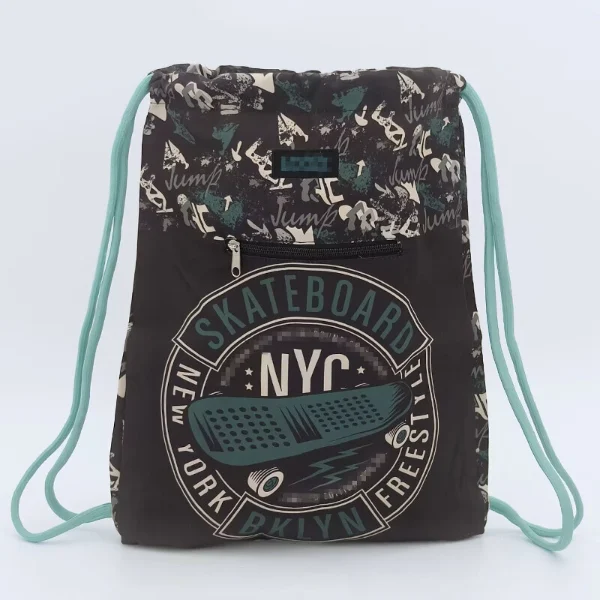 skateboard drawstring backpack flat open top